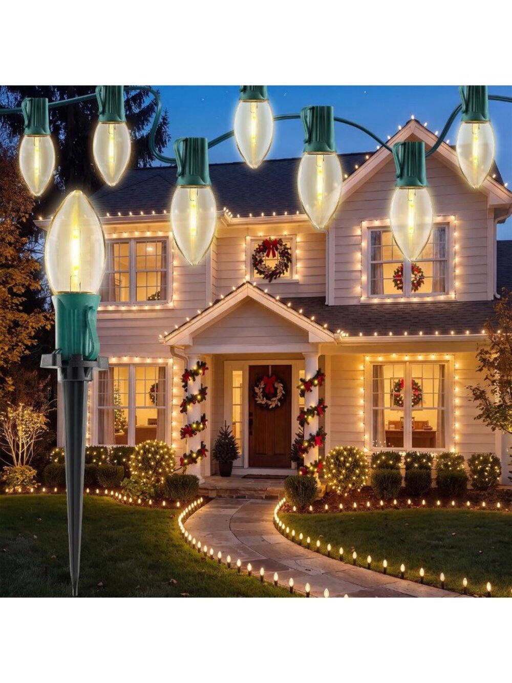 Bright LED Christmas Pathway Lights - 51.4 Ft, 40 Bulbs, Waterproof, Extendable